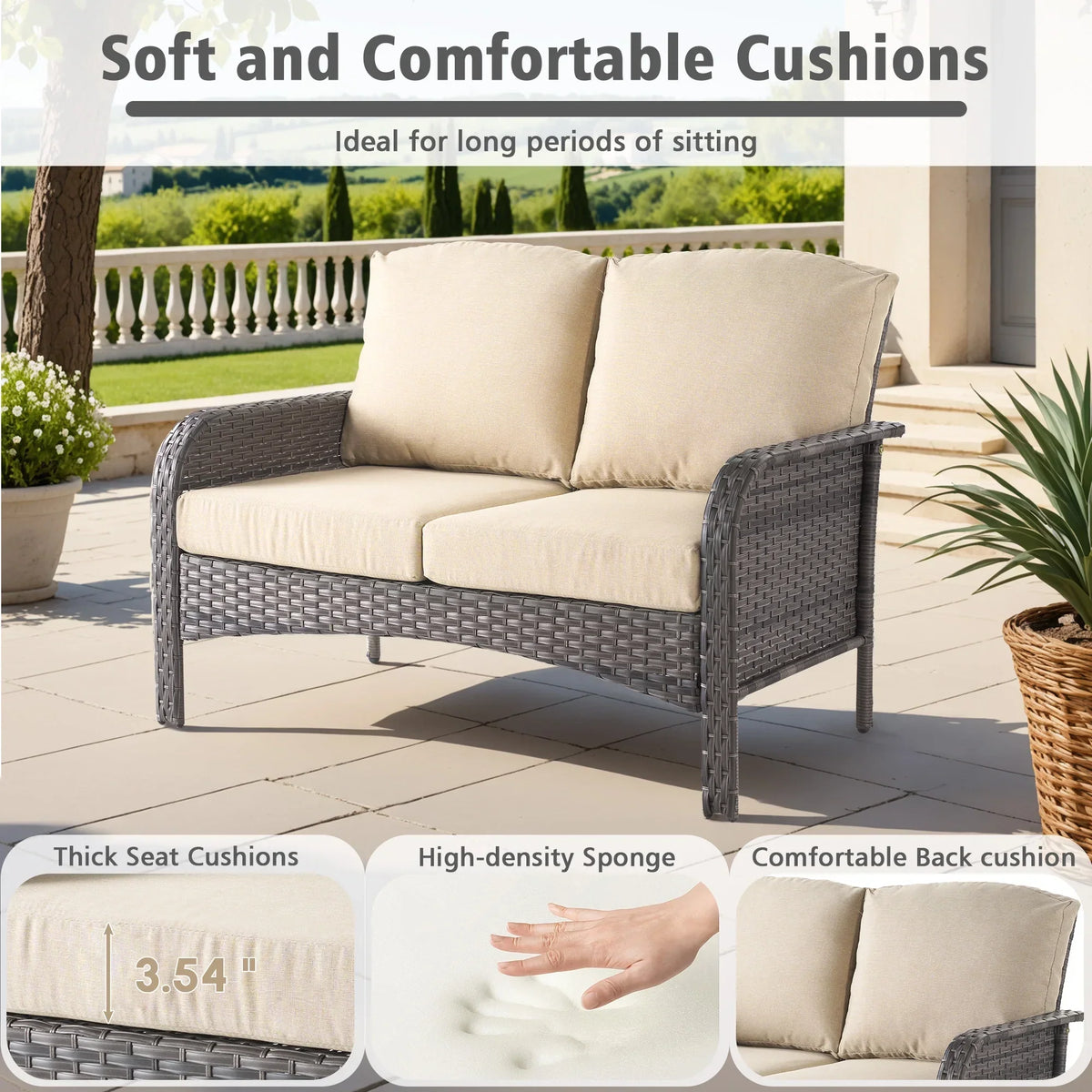 2026 NewOvios 5 Pieces Outdoor Patio Furniture Set High Back All Weather Wicker Conversation Set with Swivel Chairs & Coffee Table, Dark Gray