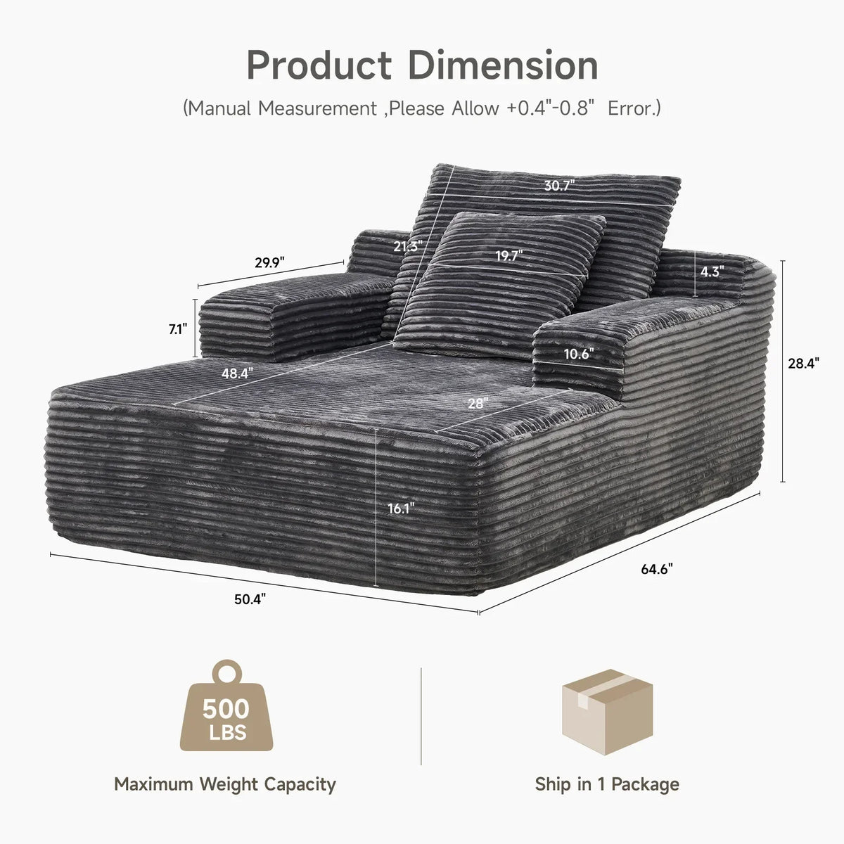 2026 New65" Corduroy Cloud Sleeper Chaise Lounge Chair, No Assembly Sofa Bed with Pillows, Beige