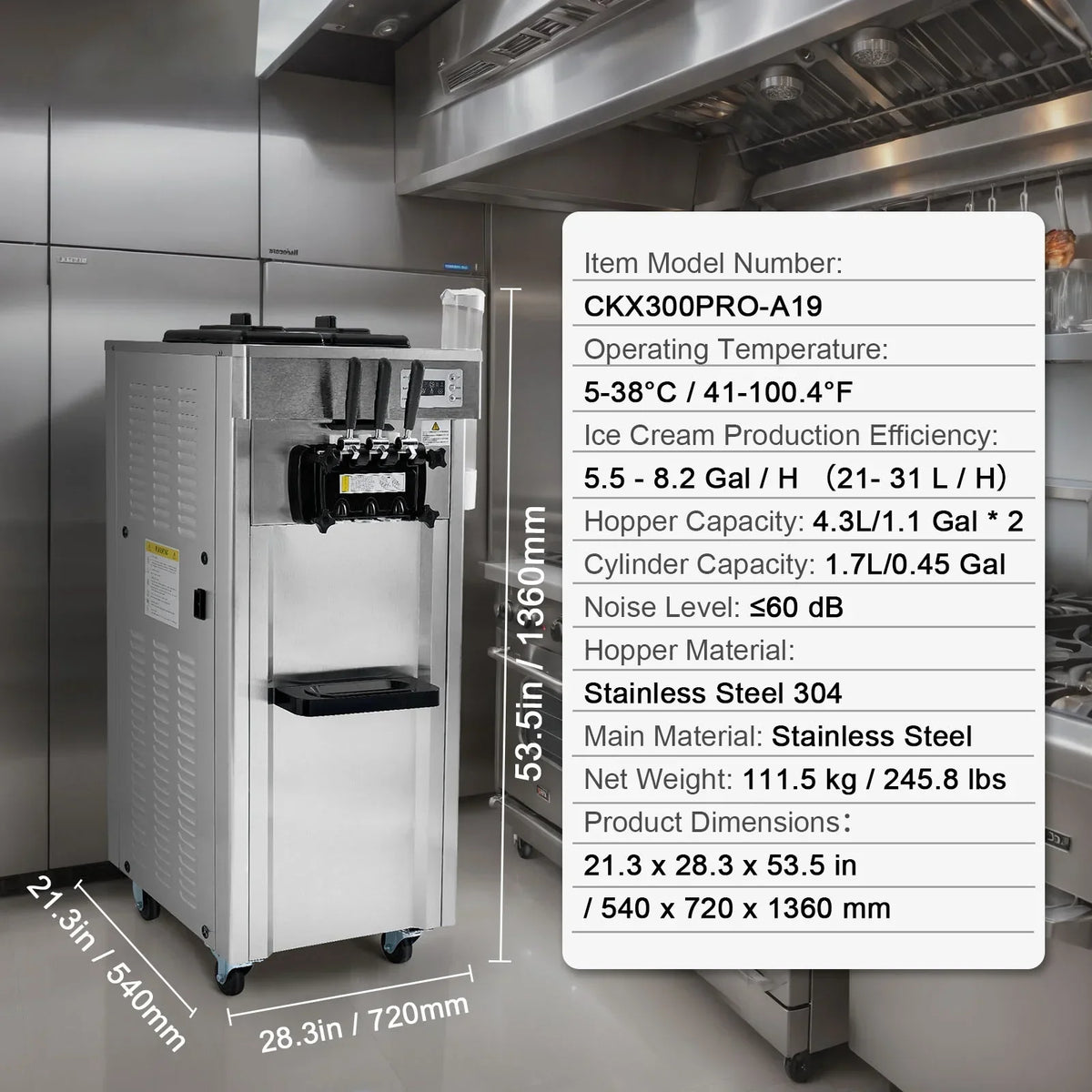 2026 NewKFFKFF Commercial Soft Ice Cream Machine 21-31 L/H Output 3-Flavor LED Display Auto Clean 4.3L/1.1GAL Hopper,1.7L/0.45gal Cylinder