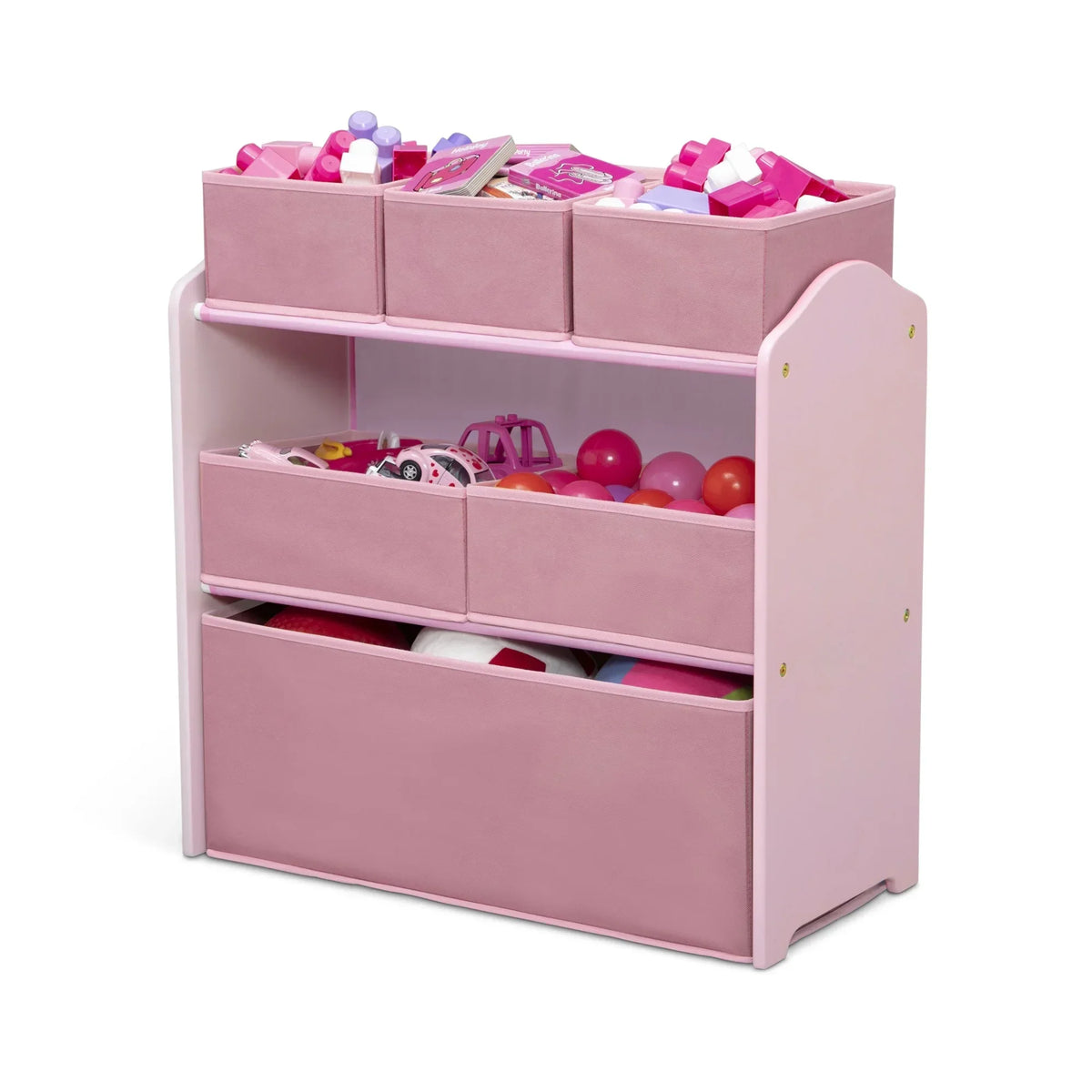2026 NewDelta Children 4-Piece Toddler Playroom Set �C Includes Play Table, 2 Chairs and 6 Bin Toy Organizer with Reusable Vinyl Cling Stickers, Light Pink/Dark Pink