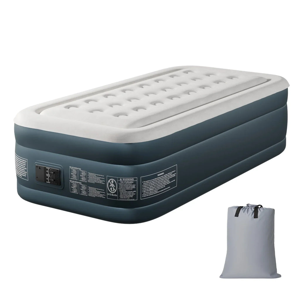2026 NewZimtown 18" Twin Air Mattress with Two Chamber, Elevated Inflatable Bed with Built-in Pump, Protable Airbed for Outdoor Indoor Camping, Gray & White