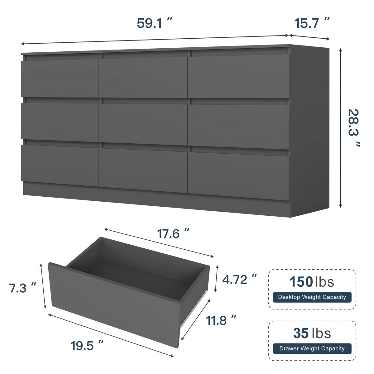 2026 NewKadyn Modern 6 Drawer Dresser Wood Cabinet,Dresser for Bedroom, Kitchen Storage Cabinet with Drawers, Chest of Drawers(Black)