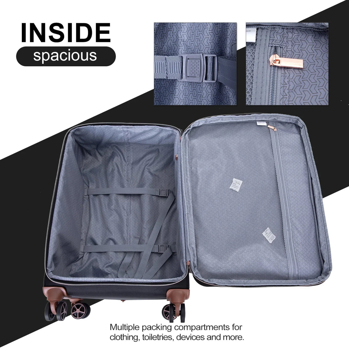 2026 NewTravelhouse 4 Piece Luggage Set Softside Expandable Lightweight Suitcase with Double Spinner Wheels.(Black)
