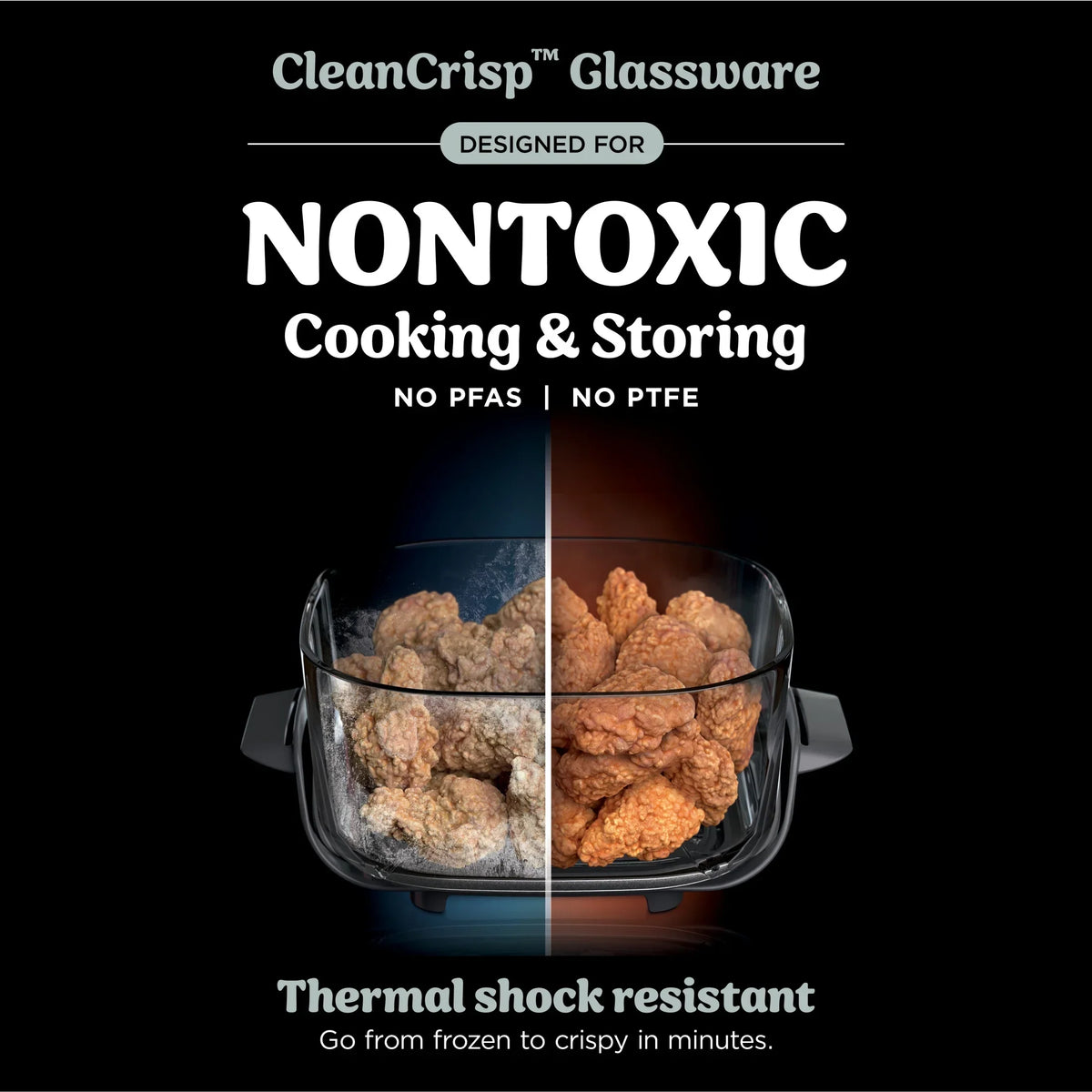 2026 NewNinja Crispi 4-in-1 Portable Glass Air Fryer Cooking System, 4-Qt & 6-Cup Containers, Cyberspace