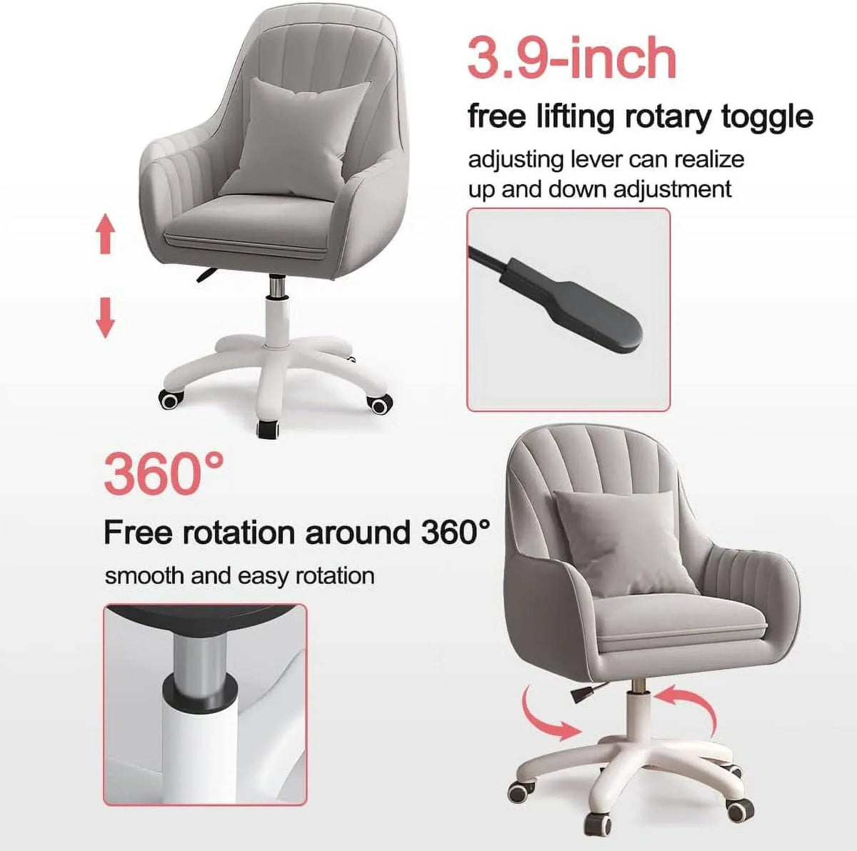 2026 NewHome Office Chair Computer Chair with Mid-Back Upholstered Modern Tufted Computer Task Chair Swivel Height Adjustable Velvet Accent Chair."White"