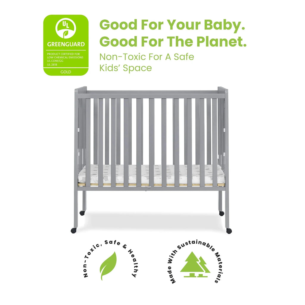 2026 NewDelta Children Lee Portable Folding Mini Crib with 1.5-Inch Mattress - Greenguard Gold Certified, Bianca White
