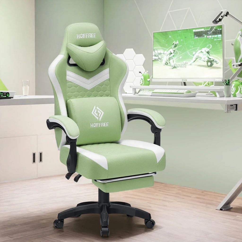 2026 NewHoffree Gaming Chair with Massage Fabric Office Chair with footrest for Adults, Ergonomic Gamer Chair with Headrest and Lumbar Support for Office Gaming, 440 LBS