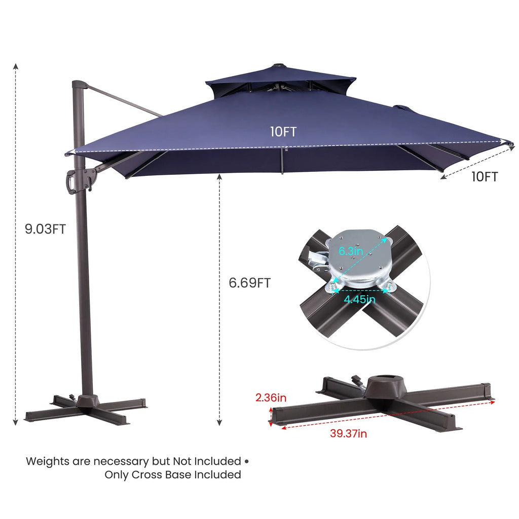 2026 NewPellebant 10 ft. x 10 ft. Square Double Top Patio Cantilever Umbrella, Navy Blue