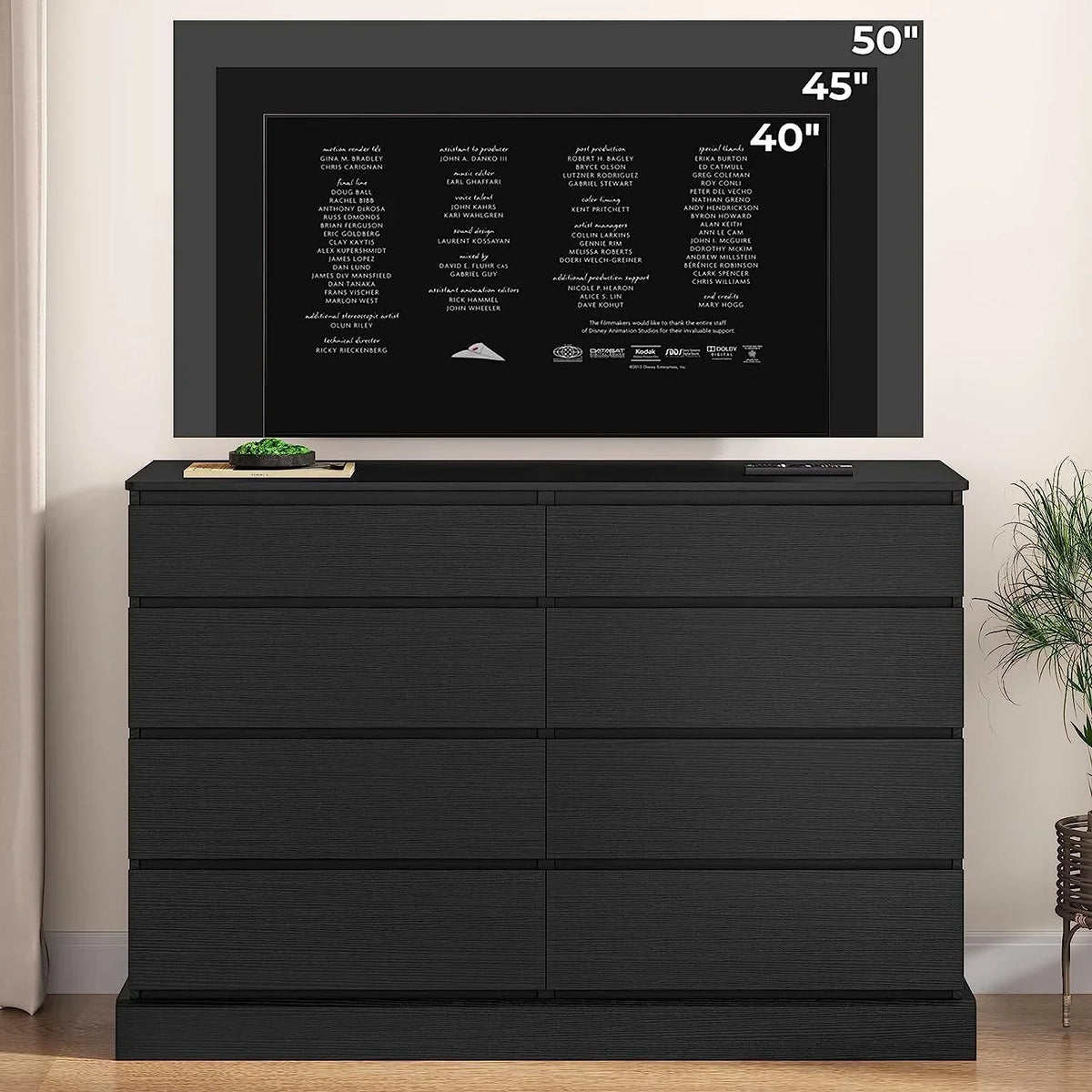 2026 New8 Drawers Double Dresser Wooden Black Chest of Drawers for Bedroom, Large Storage Cabinet for Home Living Room