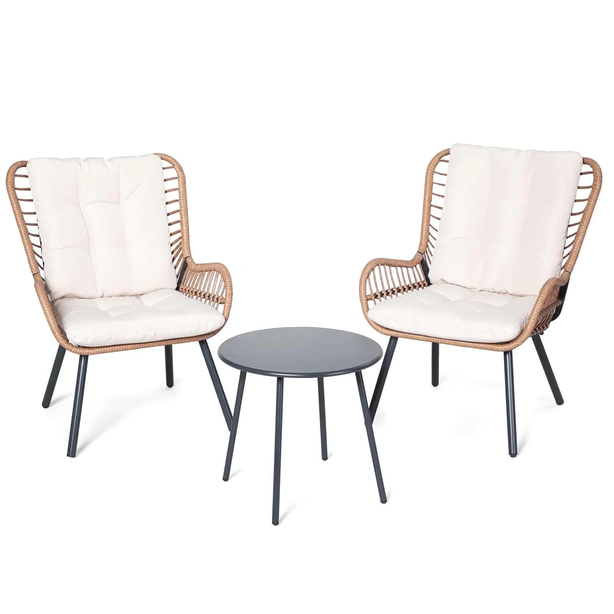 2026 NewLAUSAINT HOME 3-Piece Patio Furniture Set, High Back Outdoor Bistro with Coffee Table & Beige Cushions for Garden or Deck