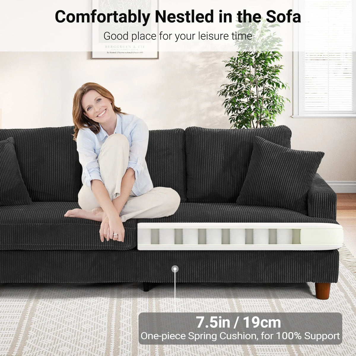 2026 New87" Corduroy Sofa,3 Seater Sofa with Extra Deep Seats,Neche Comfy Upholstered Couch for Living Room,2 Pillows,Green