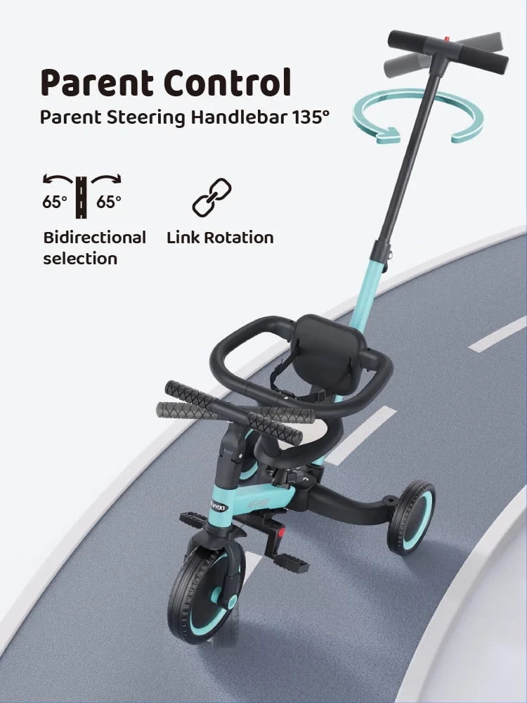 2026 Newnewyoo TR008 5-in-1 Toddler Tricycle with Push Handle, Converts to Balance Bike for 1-3 Year Old, Khaki