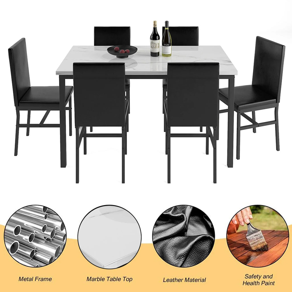2026 NewDining Table with 6 High-back Upholstered Chairs, Modern Dinette Set, Dining Table and Chairs Set for 6 Persons, Small Home Kitchen Dining Table Set, Ideal for Apartment Breakfast Nook Bar, B1470