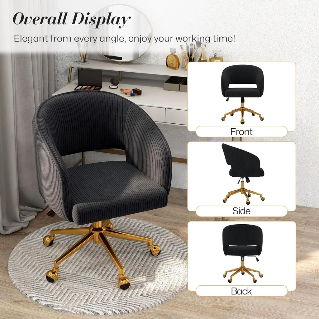 2026 NewHome Office Swivel Desk Chair, Modern Velvet Vanity Chair, Height Adjustable Armchair with Gold Base, Ergonomic Office Chair for Task Study Computer Room, Beige