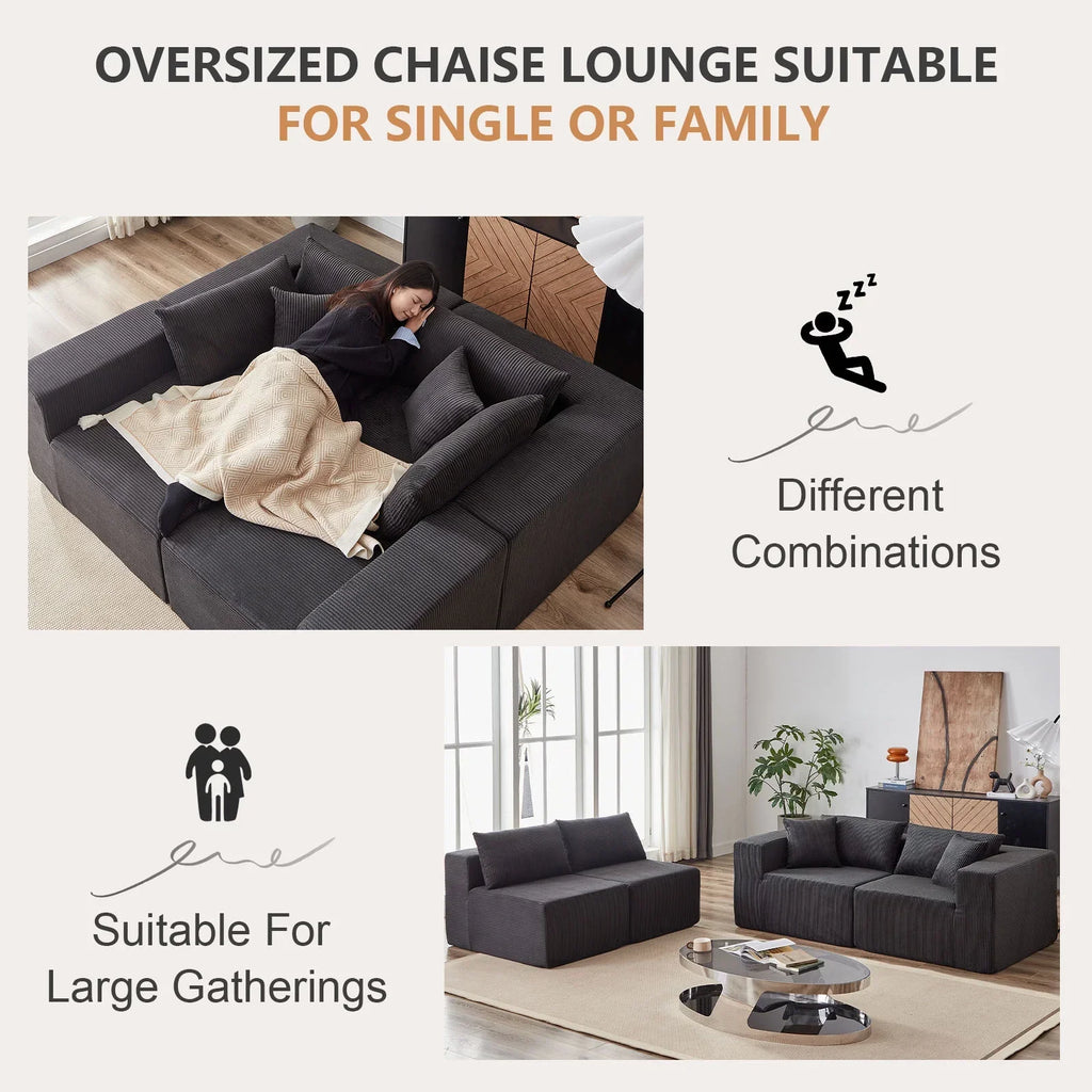 2026 New104-Inch Corduroy Modular L Shaped Sectional Sofa,Luxury Floor Couch Set,Upholstered Indoor Furniture,Foam-Filled Compressed Sofa for Living Room,Bedroom,4 PC Free Combination