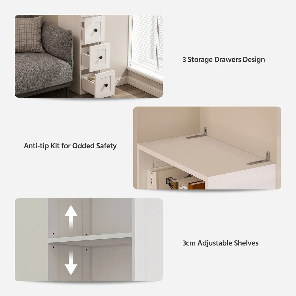 2026 NewLAUSAINT HOME Bathroom Storage Cabinet, Tall Thin White Storage with 2 Adjustable Shelves & 3-level Drawers for Home, Kitchen