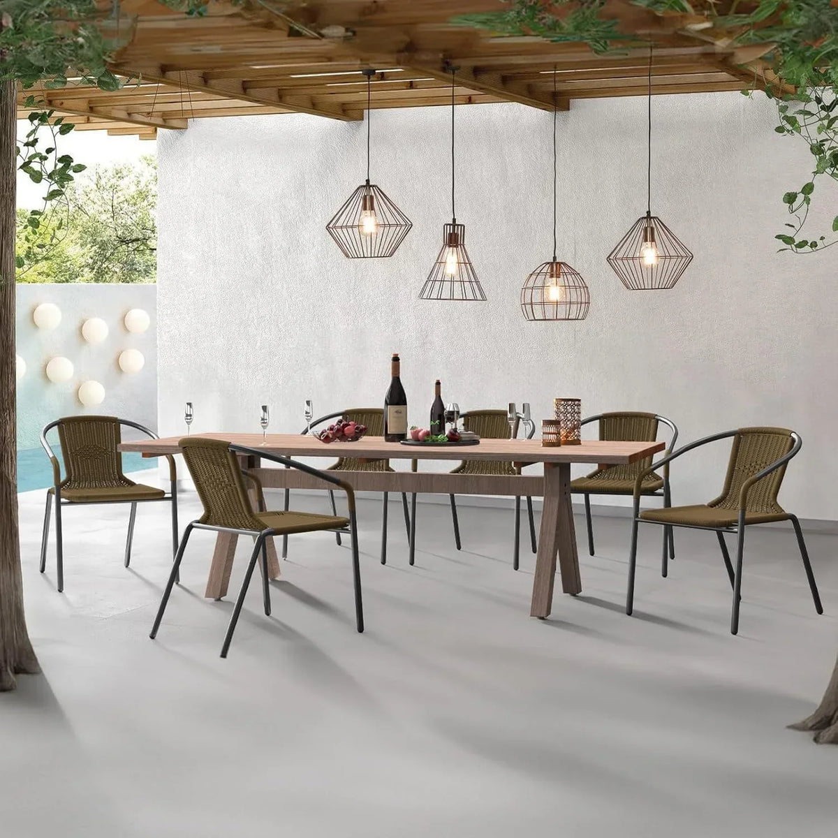 2026 NewELPOSUN Outdoor Dining Chairs Set of 6, Wicker Patio Chairs with Metal Frame, Rattan Indoor-Outdoor Chairs for Bistro, Deck, Backyard, Porch, Restaurant Stack Chair 6 Pack (Black)