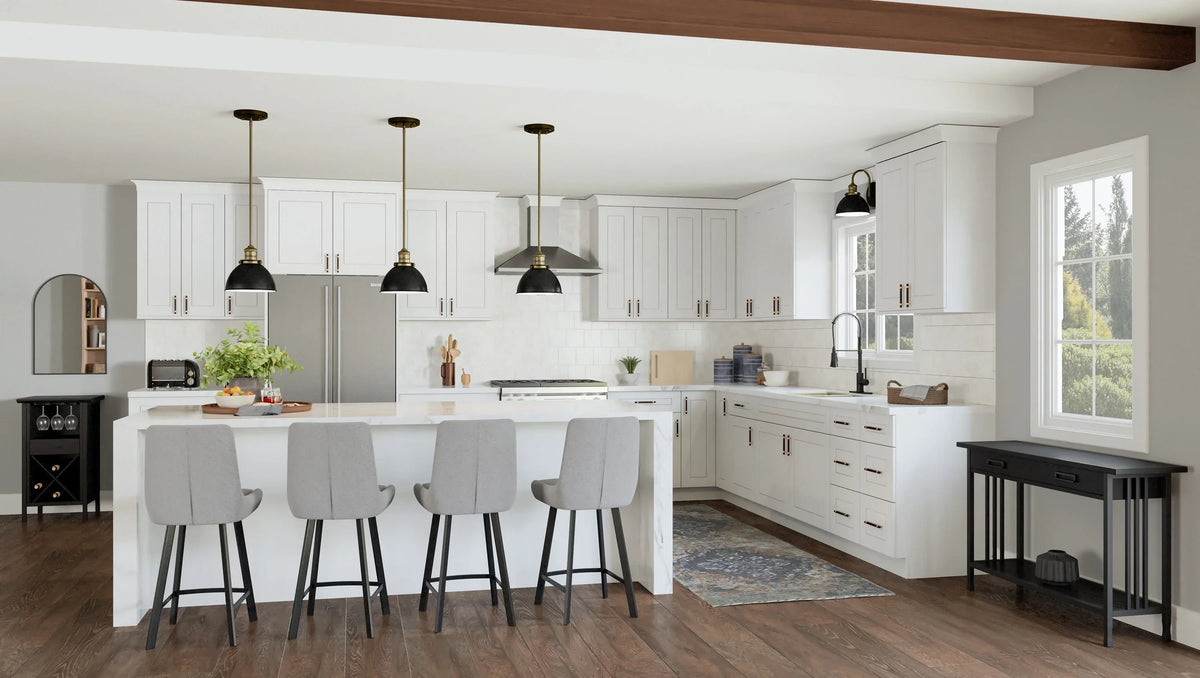 2026 NewDesign House Brookings Ready to Assemble Wood Shaker 2-Door and 2-Drawer Kitchen Base Cabinet (48 x 34.5 x 24), Sherwin Williams White