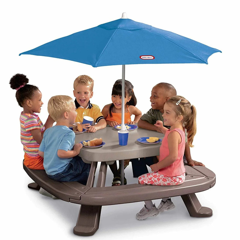 2026 NewLittle Tikes Outdoor Fold 'N Store Kids Picnic Table Toy with Market Umbrella, Multi-Color, Ages 2+
