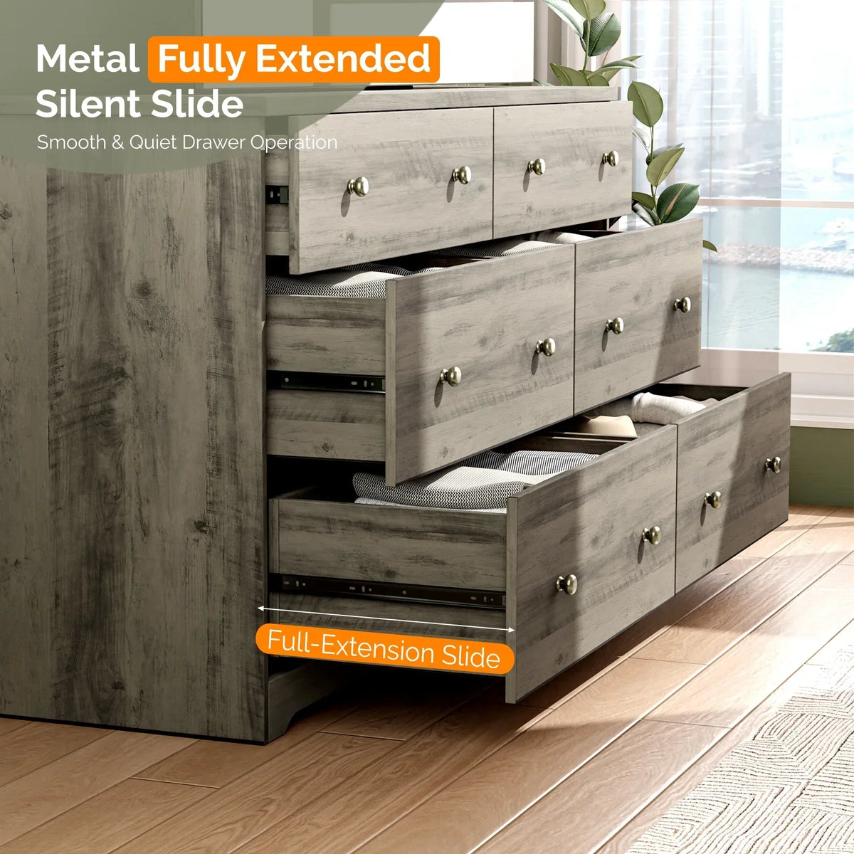 2026 NewKtaxon 6 Drawer Double Dresser Wood Dresser Storage Cabinet Drawer Organizer Chest Of Drawers, White