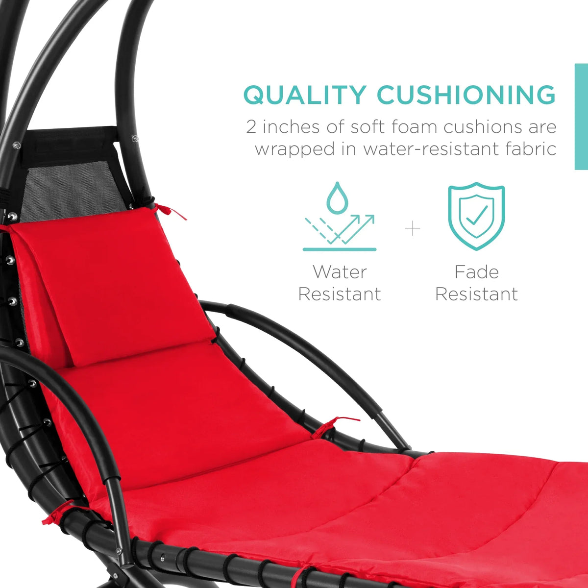 2026 NewBest Choice Products Hanging Curved Chaise Lounge Chair Swing for Backyard, Patio w/ Pillow, Shade, Stand - Teal