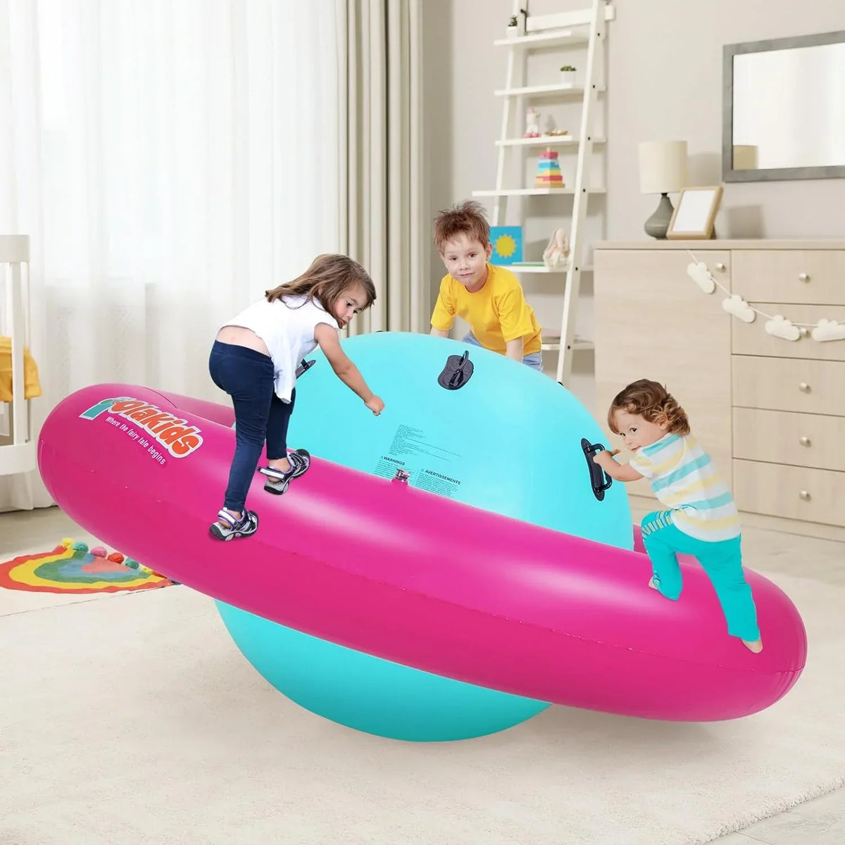 2026 NewOLAKIDS 8FT Inflatable Dome Rocker Bouncer, Outdoor Kids Giant Roll and Play Seesaw Rocker with 6 Secure Handles, Max Weight 250 LBS, Toddlers Climbing Toy Backyard Play Center Equipment