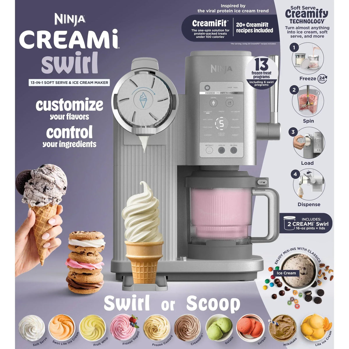 2026 NewNinja Swirl by CREAMi Soft Serve and Ice Cream Maker, 13 One-Touch Programs, NC701