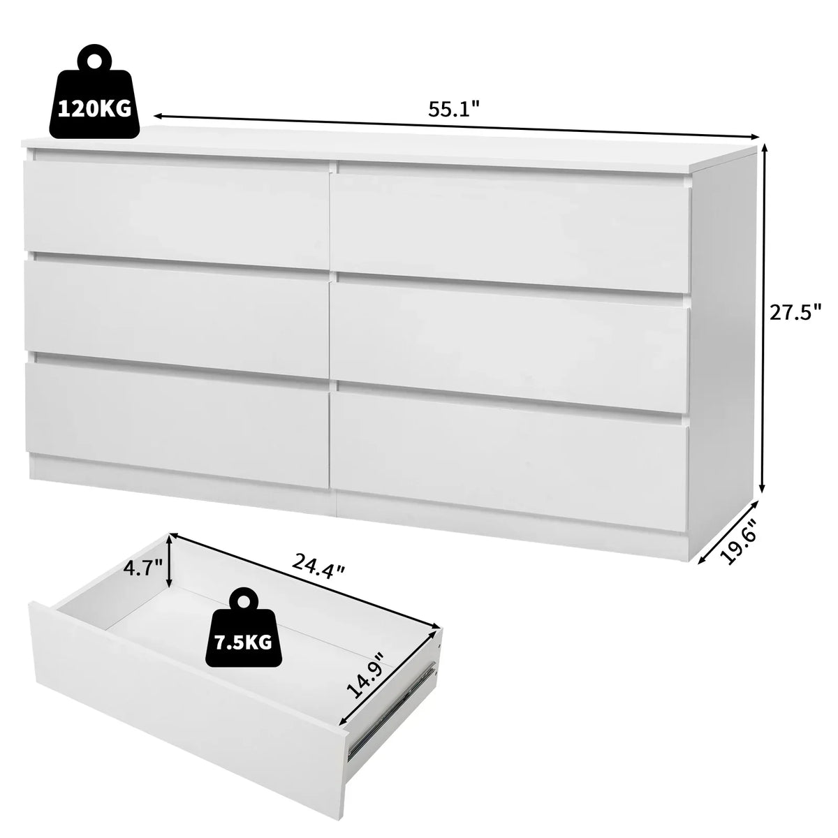 2026 NewKtaxon 6 Drawer Double Dresser Wood Dresser Storage Cabinet Drawer Organizer Chest Of Drawers, White