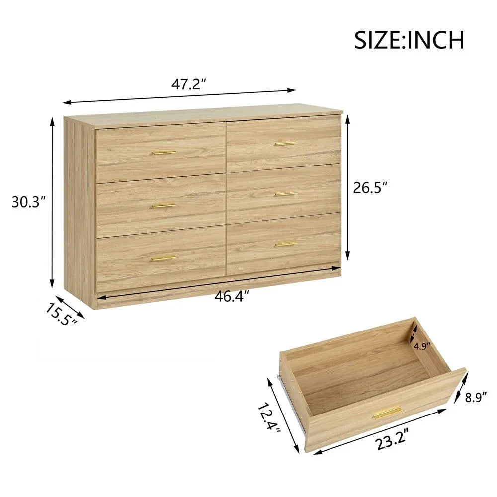 2026 NewKadyn Modern 6 Drawer Dresser Wood Cabinet,Dresser for Bedroom, Kitchen Storage Cabinet with Drawers, Chest of Drawers(Black)