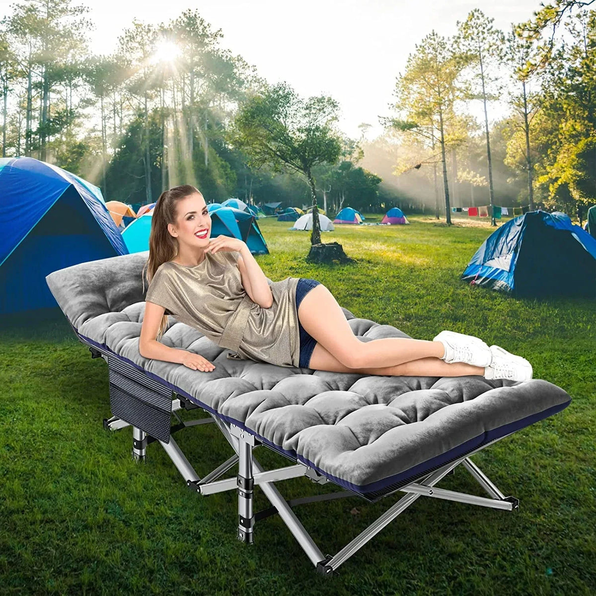 2026 NewABORON Portable Camping Cot with Mattress & Carry Bag, 75''x28'' Folding Sleeping Cots, Folding Bed Cot for Adults & Kids