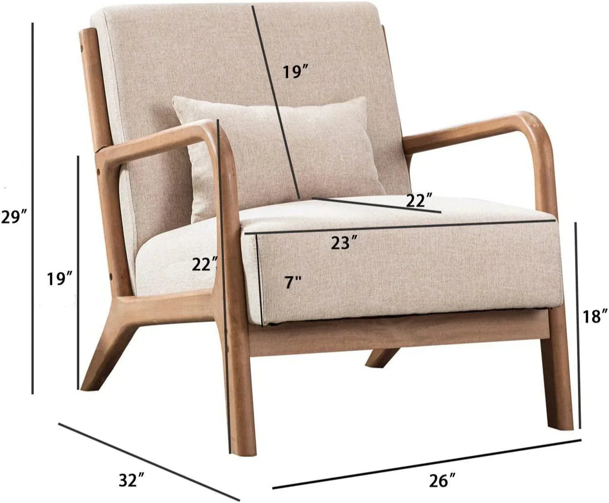 2026 NewBonzy Home Mid Century Modern Accent Chair, Single Fabric Lounge Reading Armchair with Solid Wood Frame, Easy Assembly Arm Chairs for Living Room, Beige