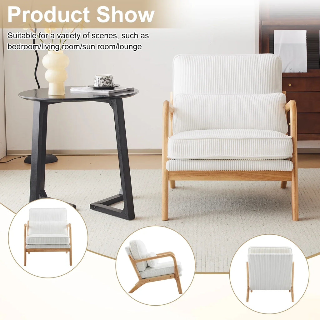 2026 NewKtaxon Accent Chair Corduroy Upholstered Armchair, Reading Club Chair with Pillow and Solid Wood Frame for Living Room Bedroom Furniture Off White