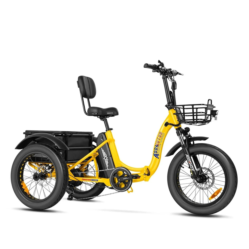 2026 NewAddmotor Electric Trike, 750W Foldable Electric Tricycle, Folding Electric Trike for Adults,48V 20Ah Removable Battery,20" Fat Tire Electric Trikes with Rear Speed Differential,M-330F Yellow