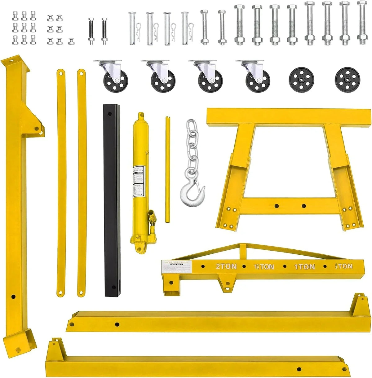 2026 NewJoanKaren 2 Ton Folding Hydraulic Engine Hoist,Heavy-Duty Engine Shop Crane Hoist Lift,Heavy Cherry Picker with 6 Wheels,Yellow