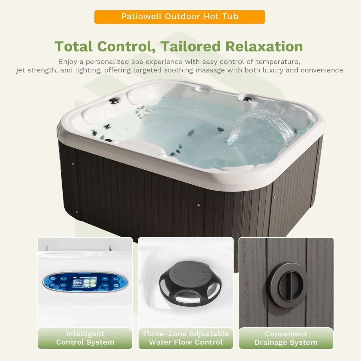 2026 NewPatiowell 2 Person Home Spa Hot Tub for Outdoor, with 41pcs Massage Jets, LED lighting, Built-In Water Purification System, 900L, Black