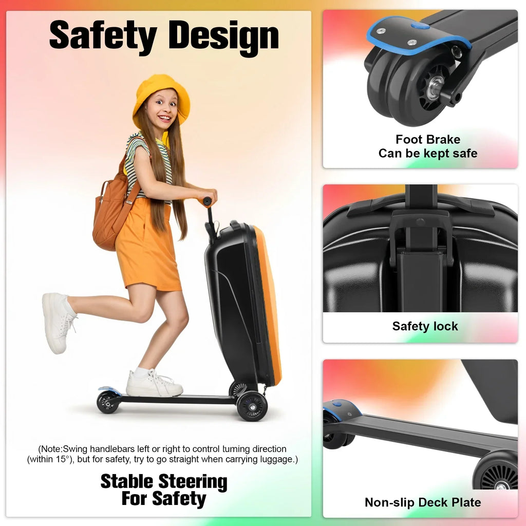 2026 NewAdvwin Scooter Luggage for Kids & Adults, Hardside Ride on Suitcase for Kids Ages 4-15 Multifunctional Lightweight Foldable Carry on Luggage with Wheels Ride on for Children Teenagers, Pink