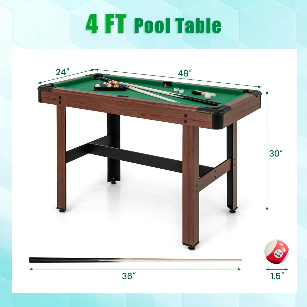 2026 NewCostway 48" Pool Table for Kids & Adults with Full Set of Balls 2 Cue Sticks 2 Chalks Green