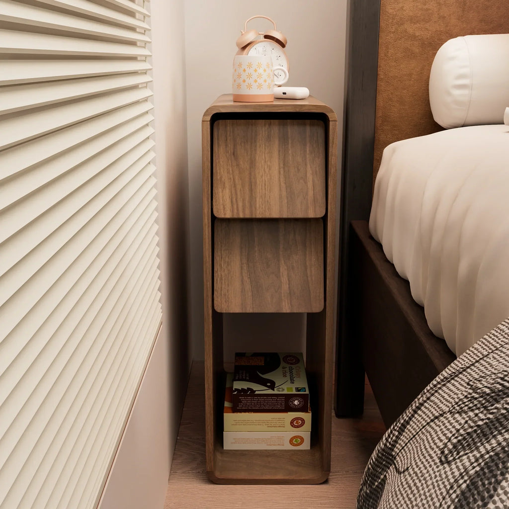 2026 NewNarrow Nightstand Set of 2 with Drawers, Fluted Slim Side End Table with Storage for Small Spaces