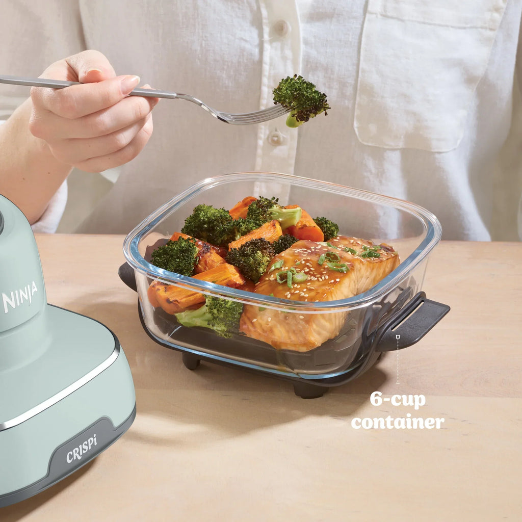 2026 NewNinja Crispi 4-in-1 Portable Glass Air Fryer Cooking System, 4-Qt & 6-Cup Containers, Cyberspace