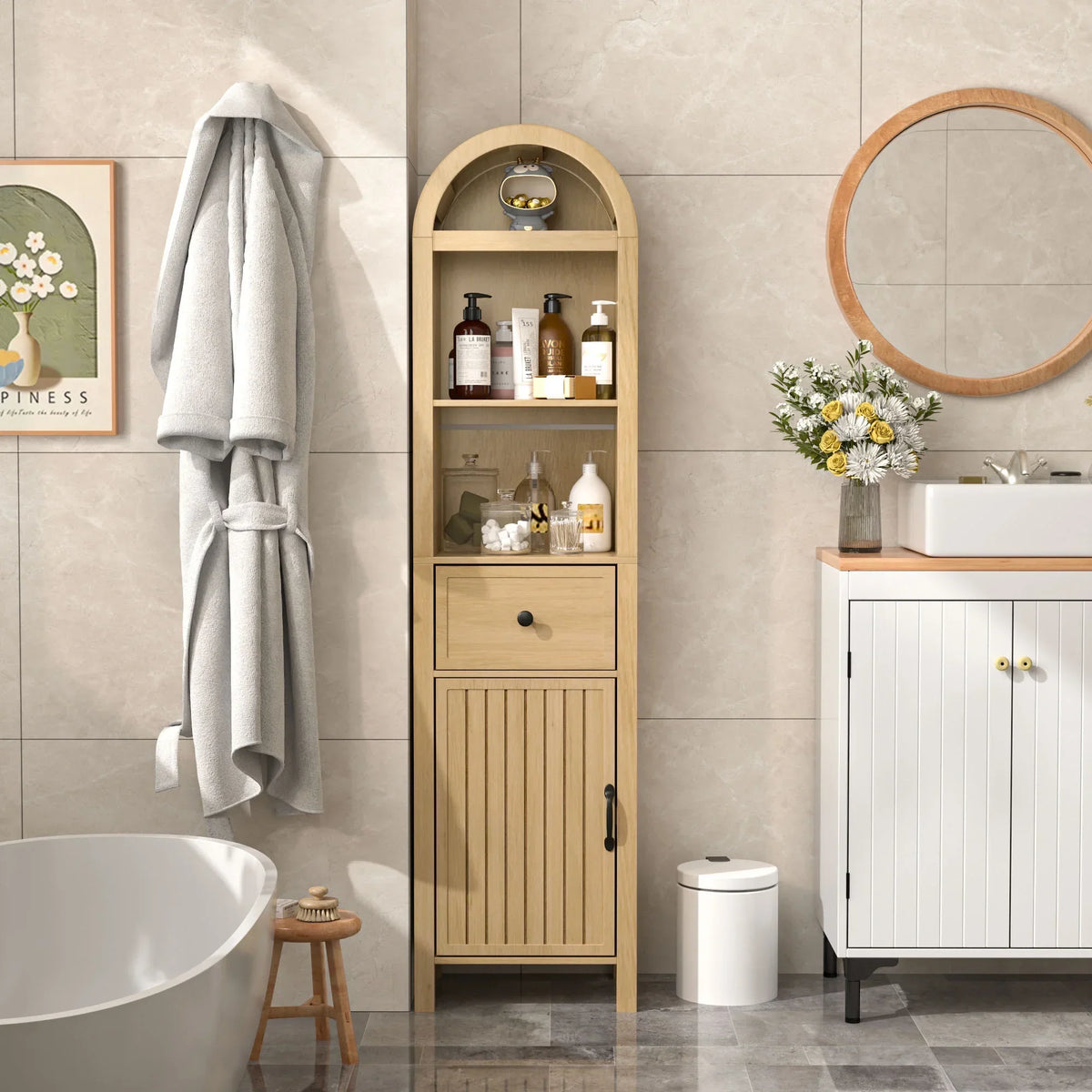 2026 NewFiogmub Tall Bathroom Storage Cabinets with Doors and Shelves, Narrow Tall Linen Cabinet with Drawer