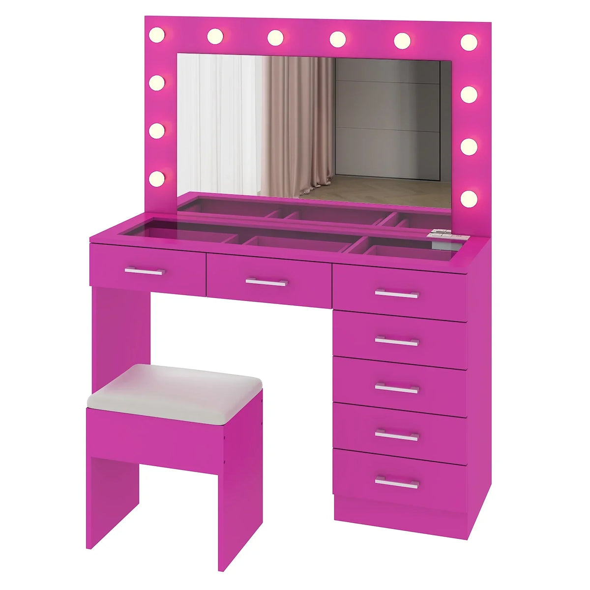 2026 NewKtaxon Large Makeup Vanity, Vanity Table Set w/ Visible Glass Top w/ Charging Station, White