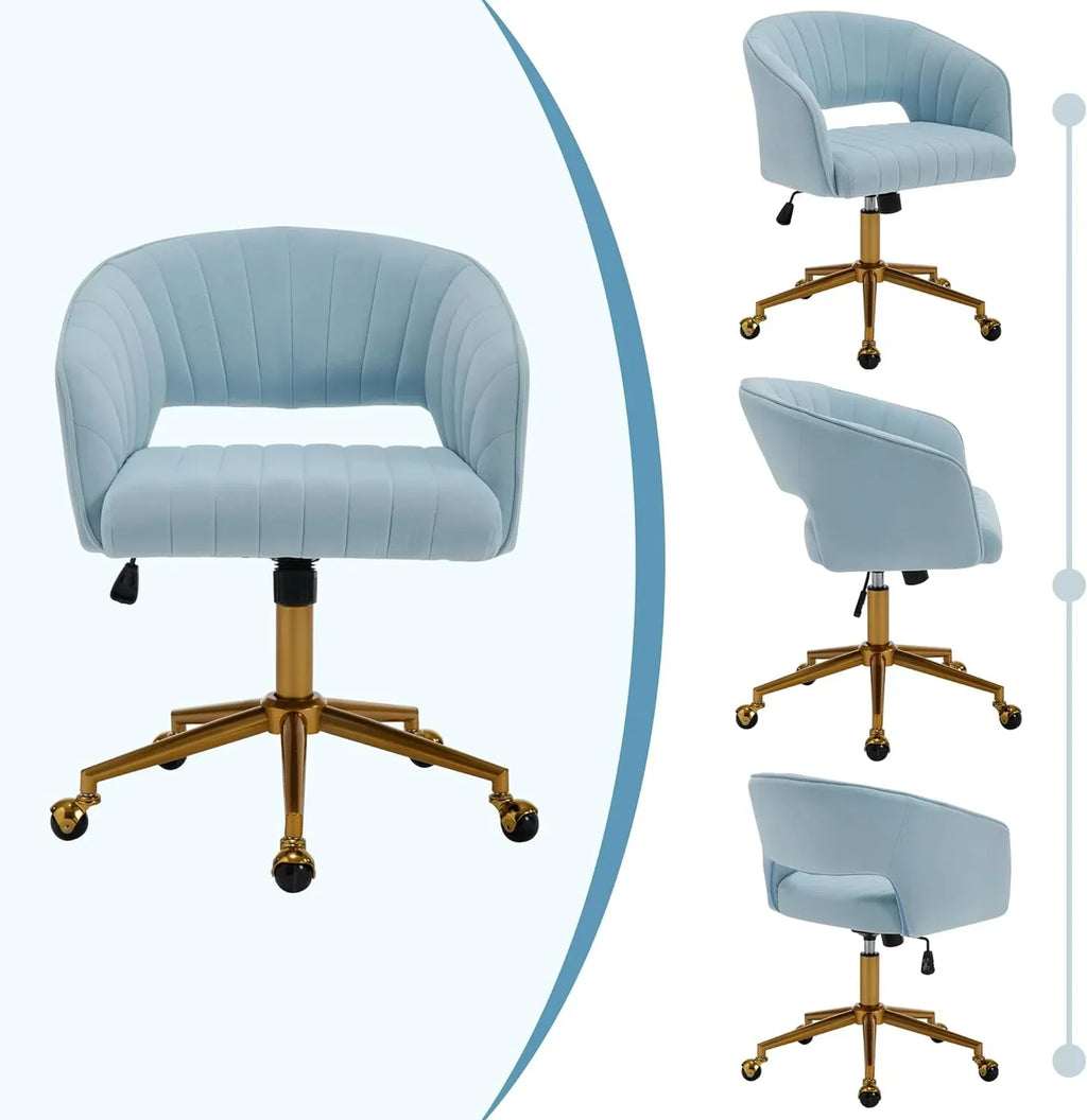 2026 NewWestice Home Office Desk Chairs, Velvet Task Chair, Height Adjustable Swivel Vanity Chair with Golden Base for Vanity Study, Living Room Computer Room, Beige