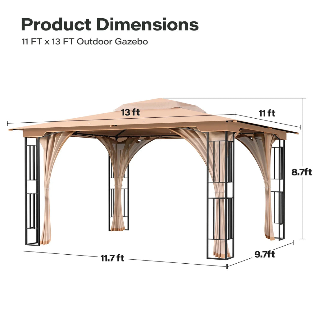 2026 NewLAUSAINT HOME Patio Gazebo 13'x11',Heavy Duty Gazebos Shelter Party Tent with Double Roofs, Mosquito Nettings for Backyard, Garden, Lawn,(Khaki)