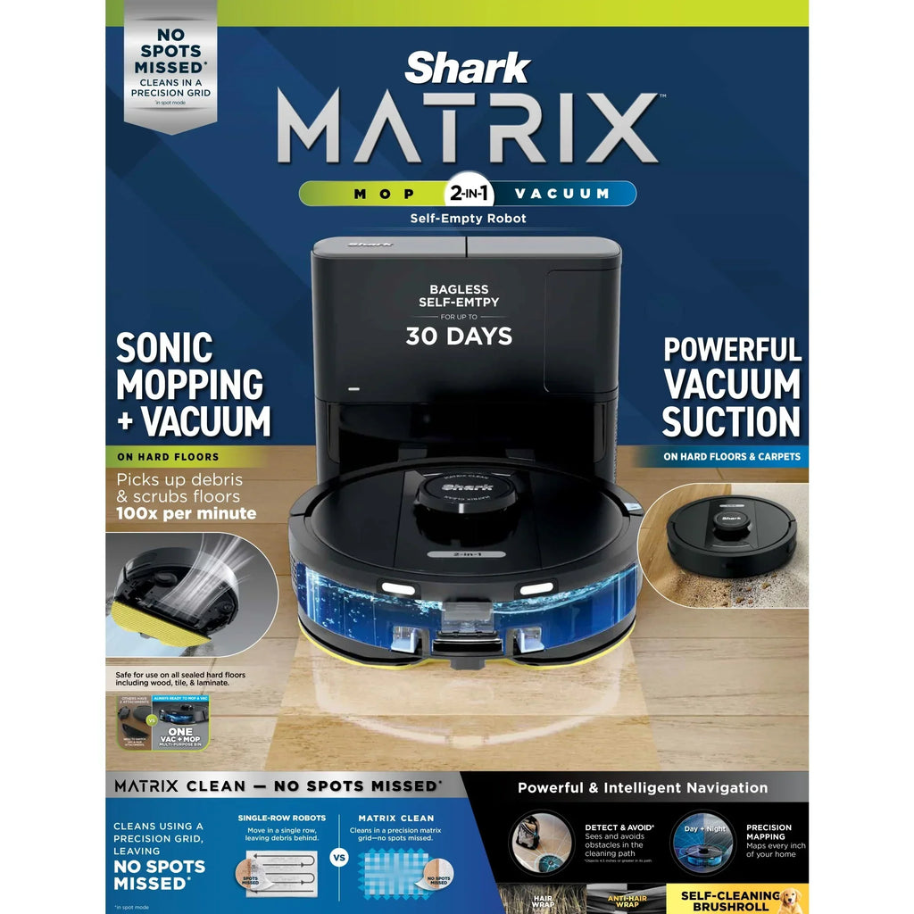 2026 NewShark Matrix Robot Vacuum & Mop, Auto Empty, Carpets and Hard Floors, 30-Day Capacity Base, Precision Home Mapping, Pet-Friendly, Wi-Fi, RV2400WS