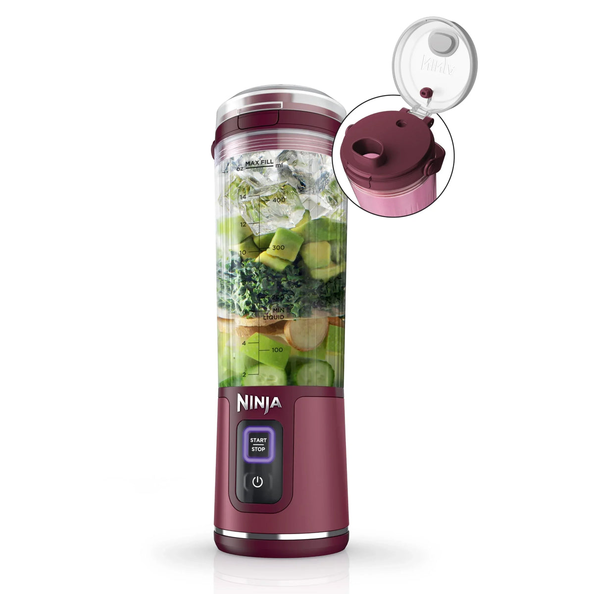 2026 NewNinja Blast Portable Blender, Cordless, 18oz. Vessel, Personal Blender for Shakes & Smoothies, BPA Free, Leakproof Lid & Sip Spout, USB-C Rechargeable, Dishwasher Safe Parts, Metallic Purple,