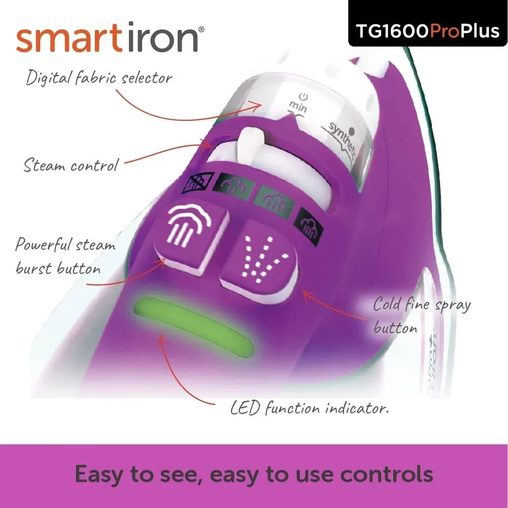 2026 NewOliso TG1600 Pro Plus 1800 Watt SmartIron with Auto Lift - for Clothes, Sewing, Quilting and Crafting Ironing | Diamond Ceramic-Flow Soleplate Steam Iron, Yellow