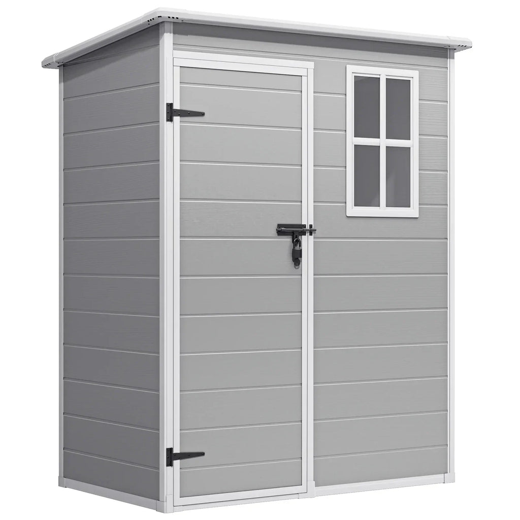 2026 New5' x 3' Outdoor Storage Shed, Lofka Resin Outdoor Storage Cabinet with Double Lockable Doors, Waterproof Tool Shed, Gray