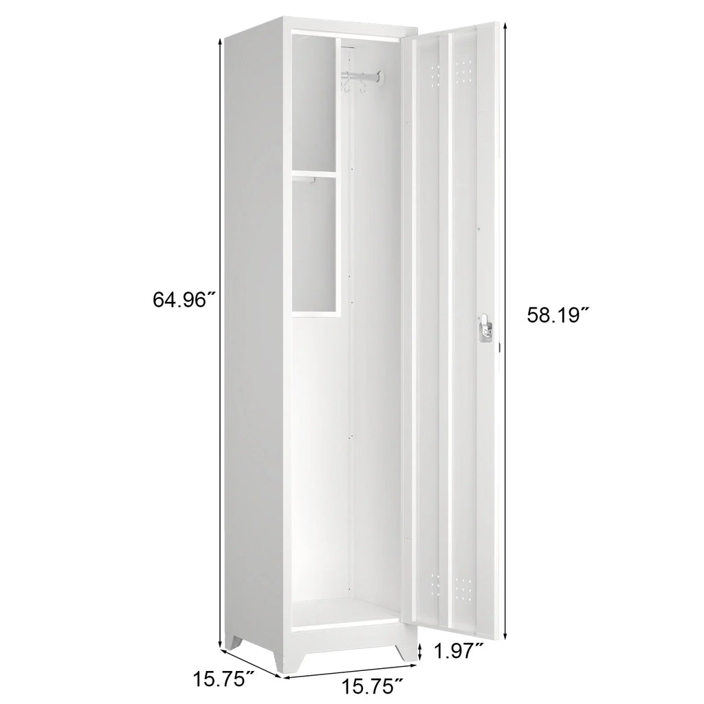 2026 NewMarcree Slim Broom Storage Cabinet, Metal Cabinet with Shelves and Hanging Rod, 65" Utility Storage Cabinet with Locking Door, Tall Cleaning Storage Cabinet for Kitchen, Pantry, Office, Shop, Garage