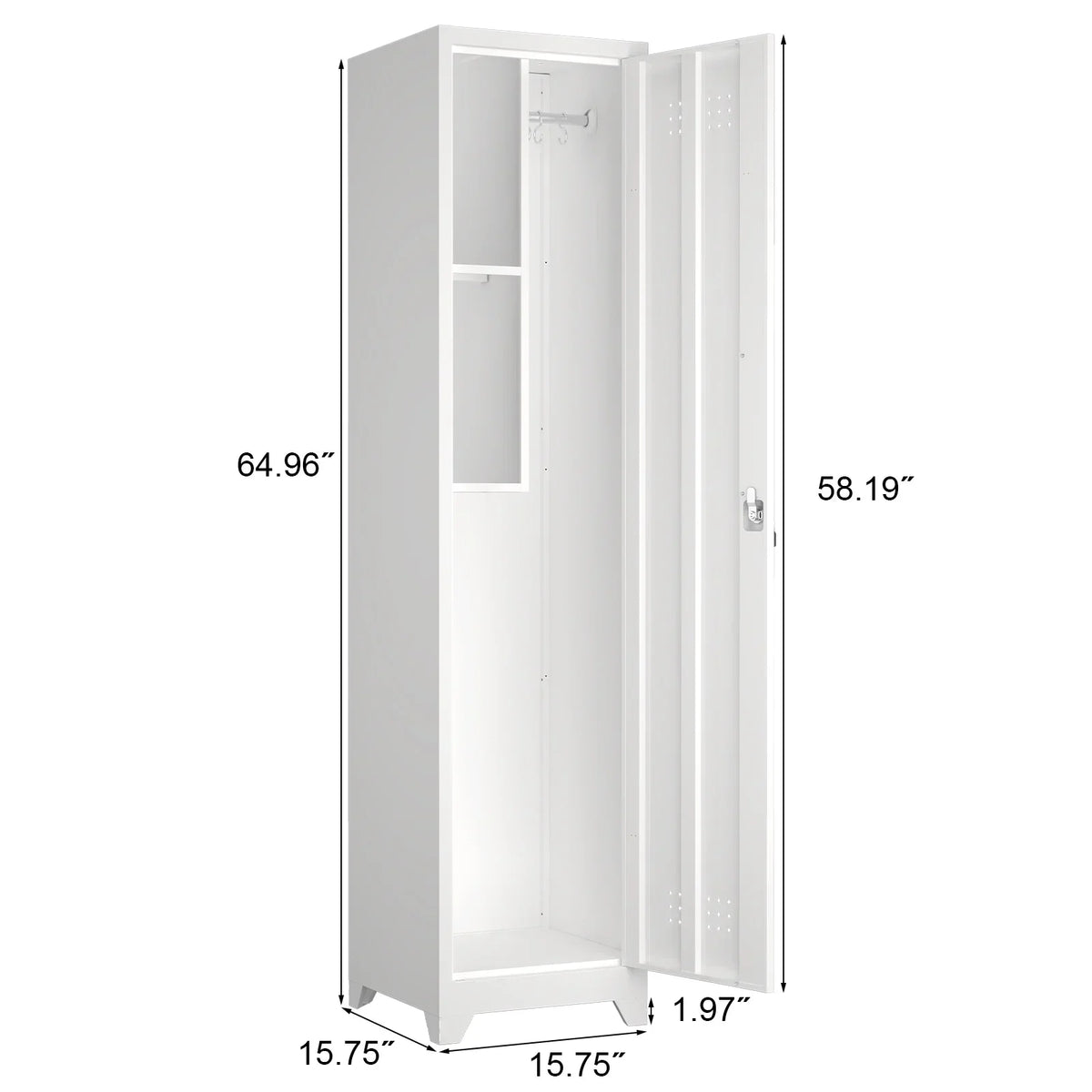 2026 NewMarcree Slim Broom Storage Cabinet, Metal Cabinet with Shelves and Hanging Rod, 65" Utility Storage Cabinet with Locking Door, Tall Cleaning Storage Cabinet for Kitchen, Pantry, Office, Shop, Garage