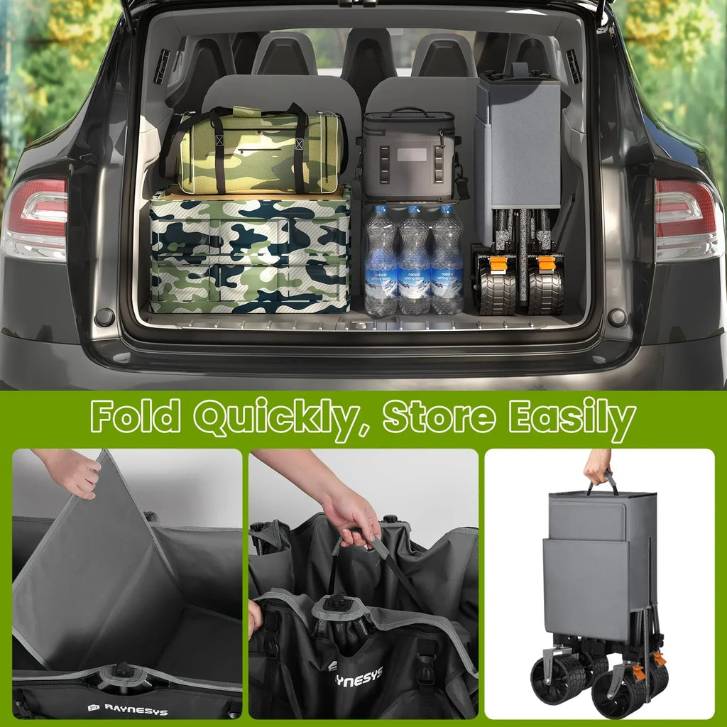 2026 NewRaynesys 300L Foldable Wagon Cart with Wheels, 440lbs Heavy Duty Beach Wagon for Sand Sports Camping Grocery, Black & Gray